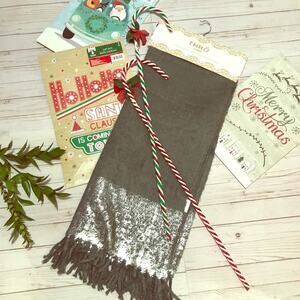 Cozy Silky Plush Gray Throw w/shimmery stripe NWT